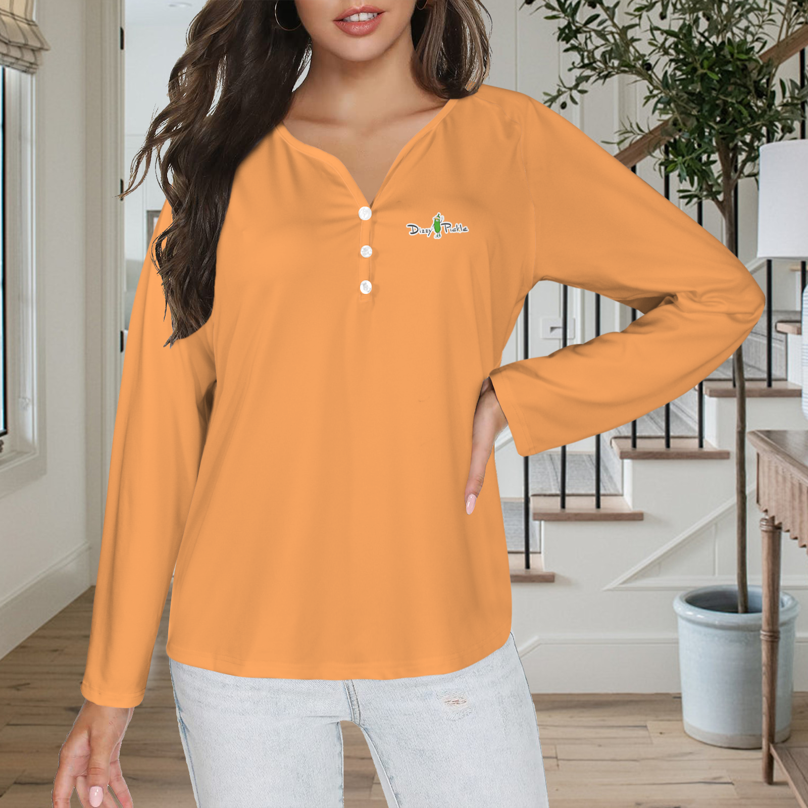 Three Button Long Sleeve Tangerine