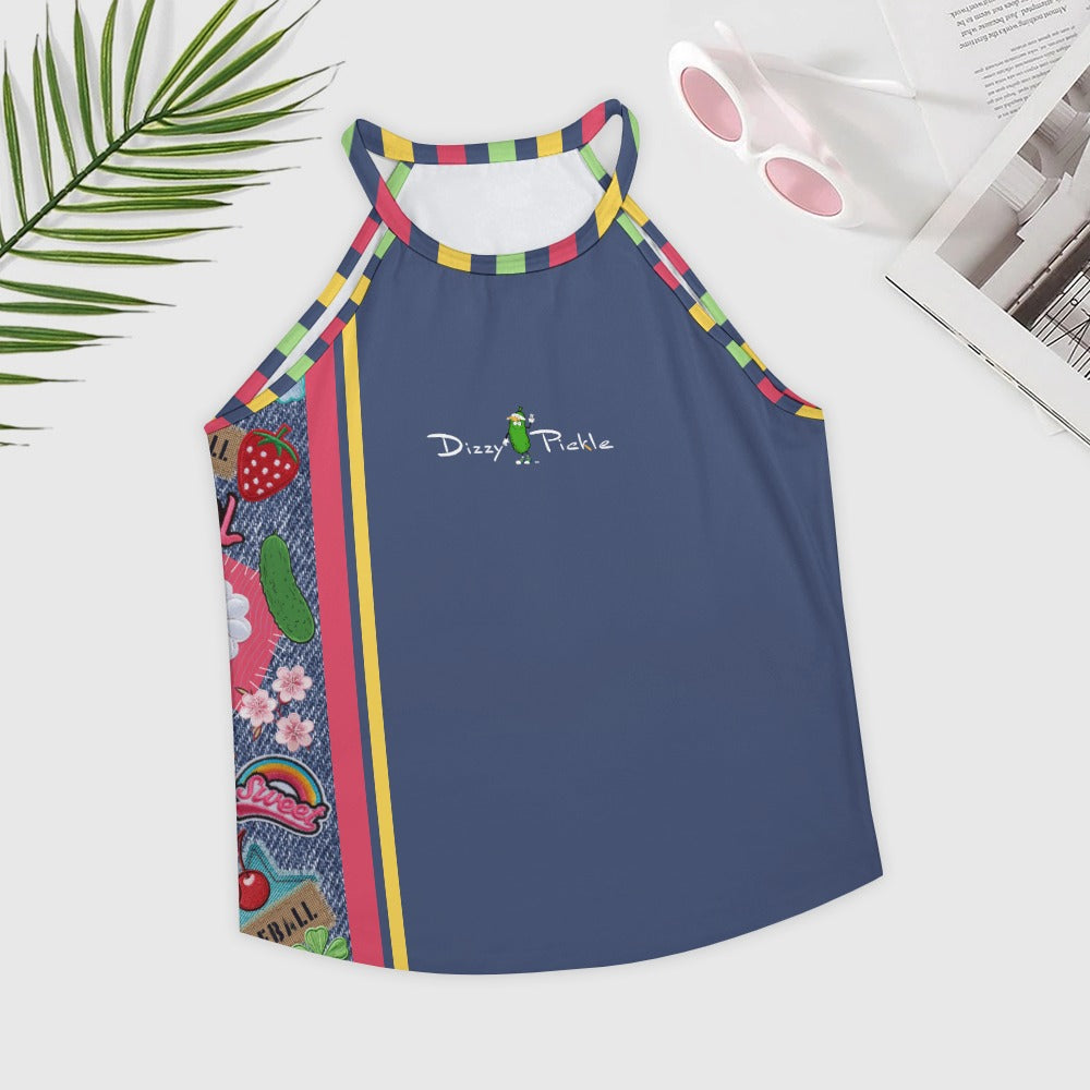 Dizzy Pickle Amy Patches Blue Women's Pickleball Crew Neck Vest