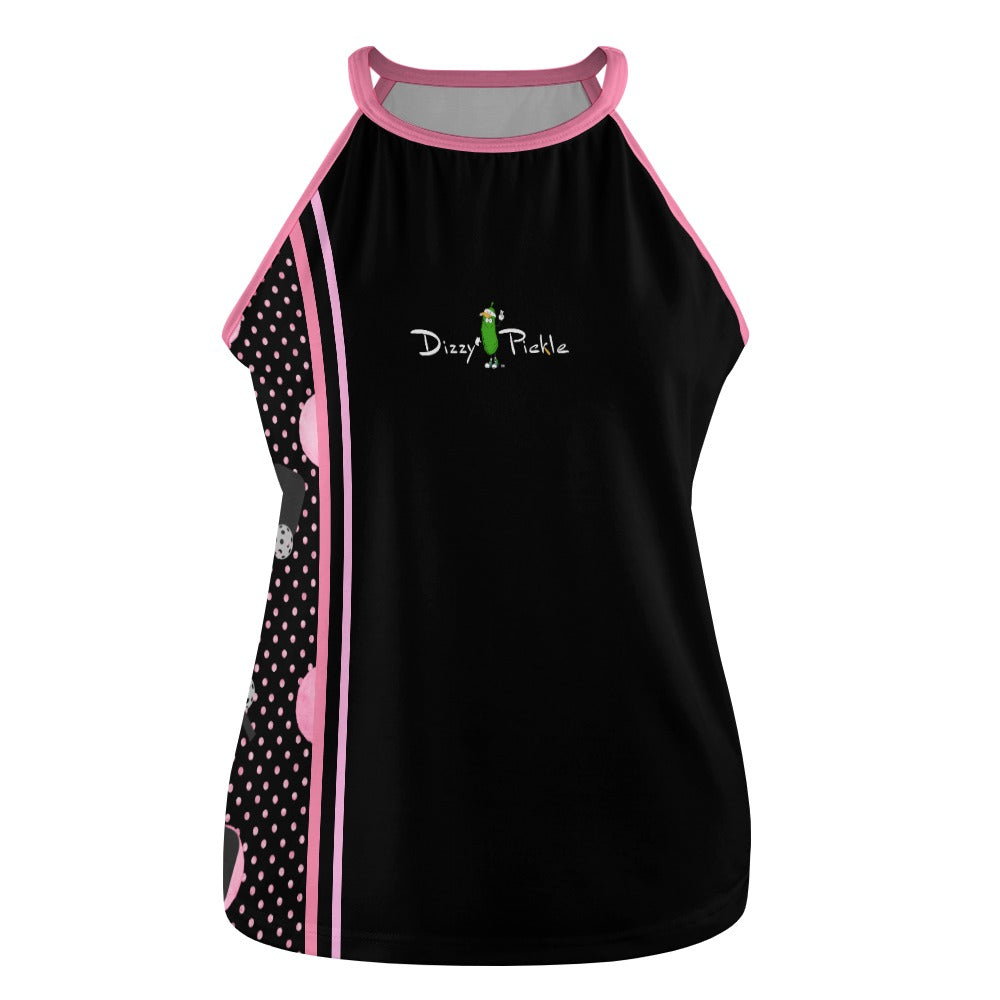 Dizzy Pickle Page Polka Dots_Paddles Black Women's Pickleball Crew Neck Vest