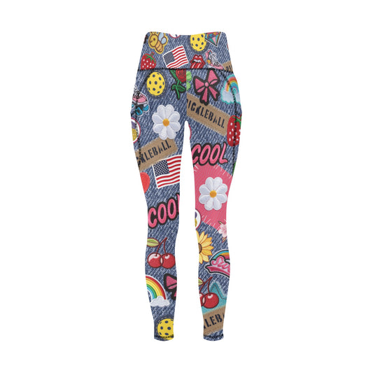 Dizzy Pickle Amy Patches Women's Pickleball Performance Leggings (Ankle Length, High-Waisted, & Two Side Pockets)