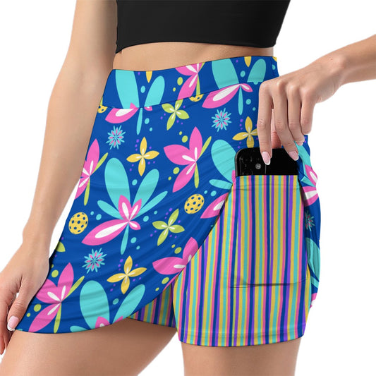 Dizzy Pickle Donna Blue Straight-Line Skirt with Inner Shorts and Pocket