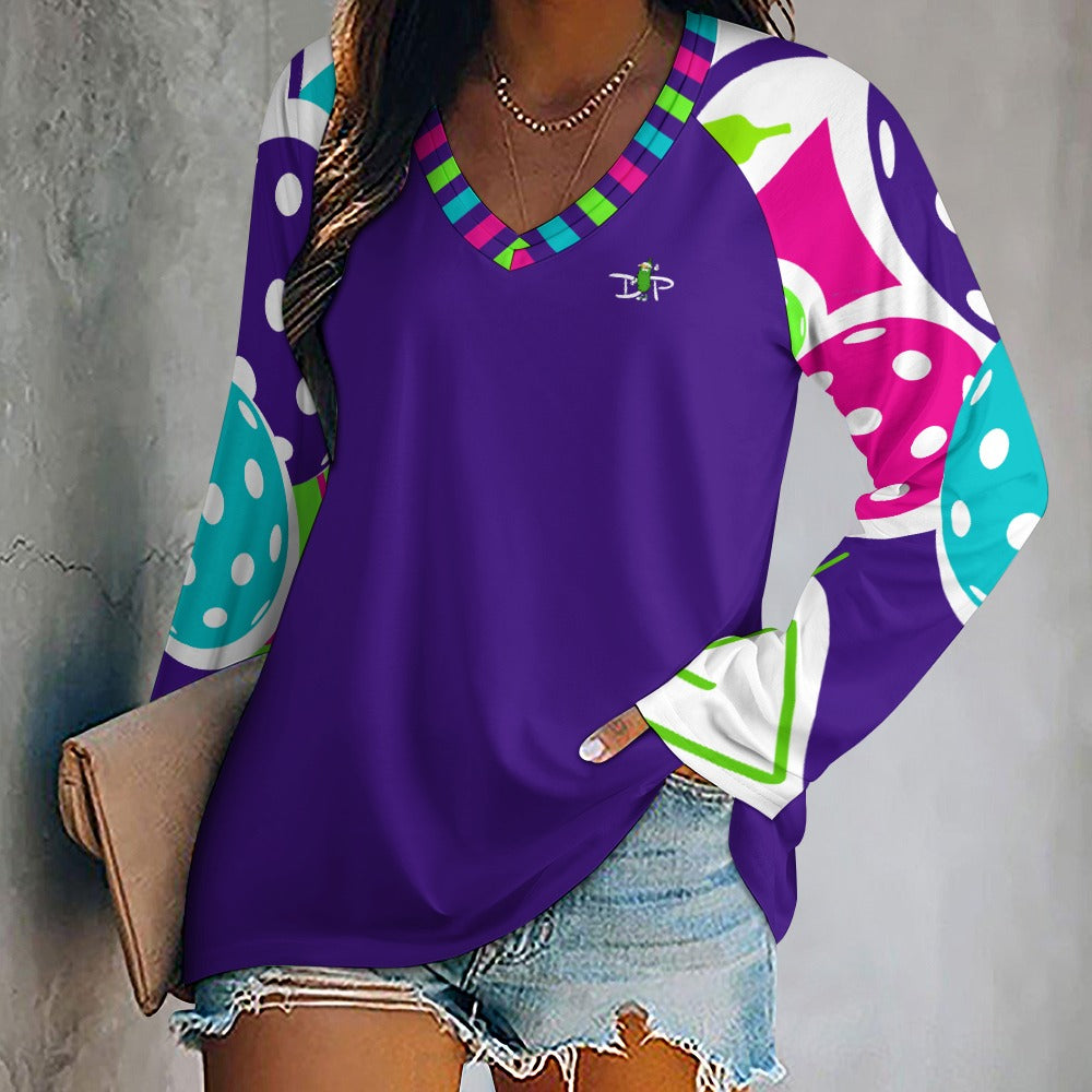 Dizzy Pickle Diana Purple Women's Pickleball Long sleeve Double Layered V-Neck Loose Tee