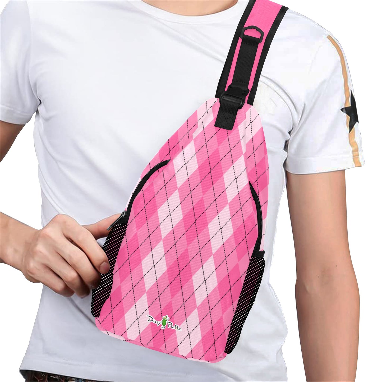 Dizzy Pickle Ashley Argyle Pink Pickleball Grab-N-Go Crossbody Casual Chest Bag