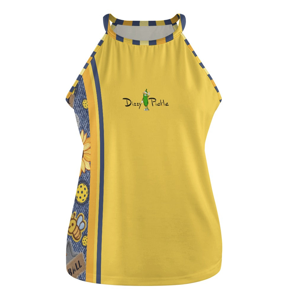 Dizzy Pickle Amy Sunflowers Yellow Women's Pickleball Crew Neck Vest