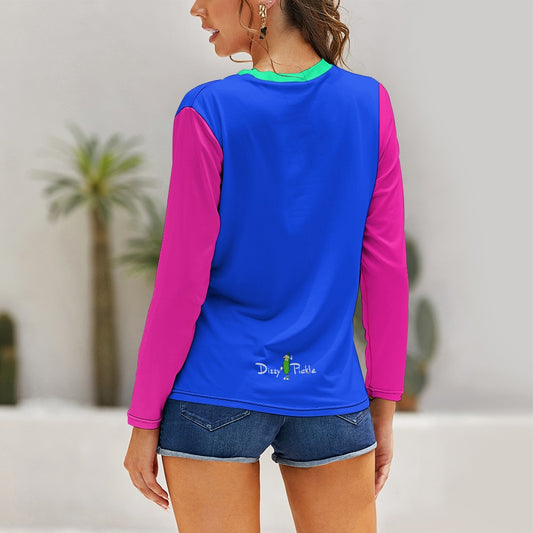 Dizzy Pickle DZY P Classic Blue_Pink_Aqua Women's Pickleball Stretchable Long Sleeve Shirt