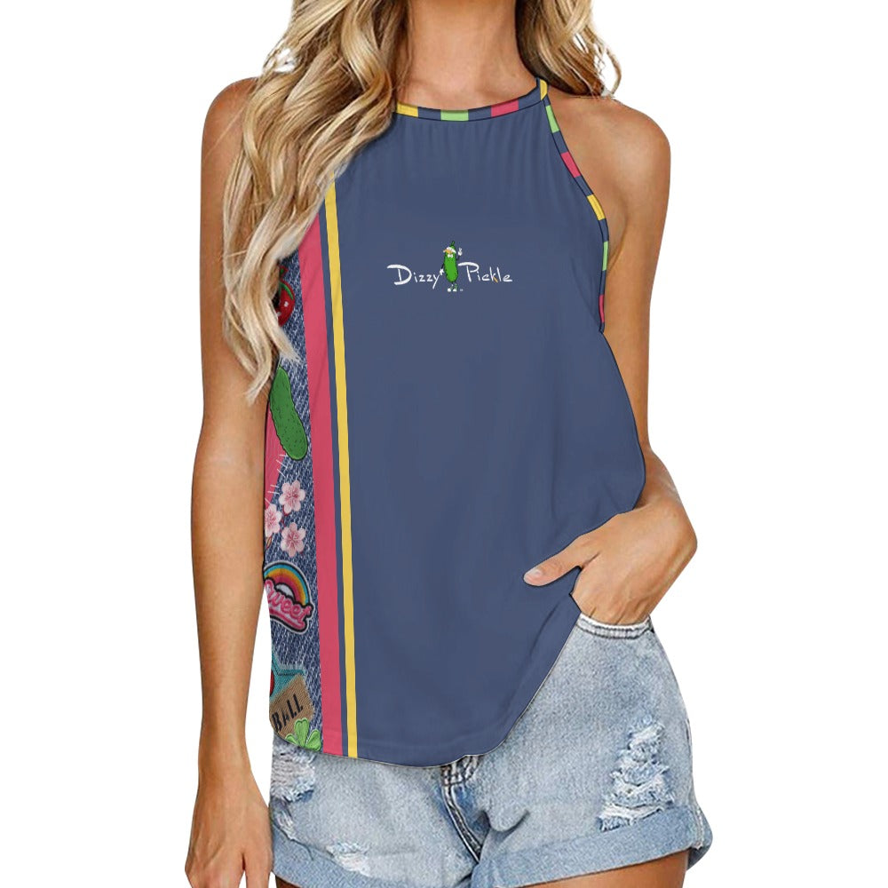 Dizzy Pickle Amy Patches Blue Women's Pickleball Crew Neck Vest