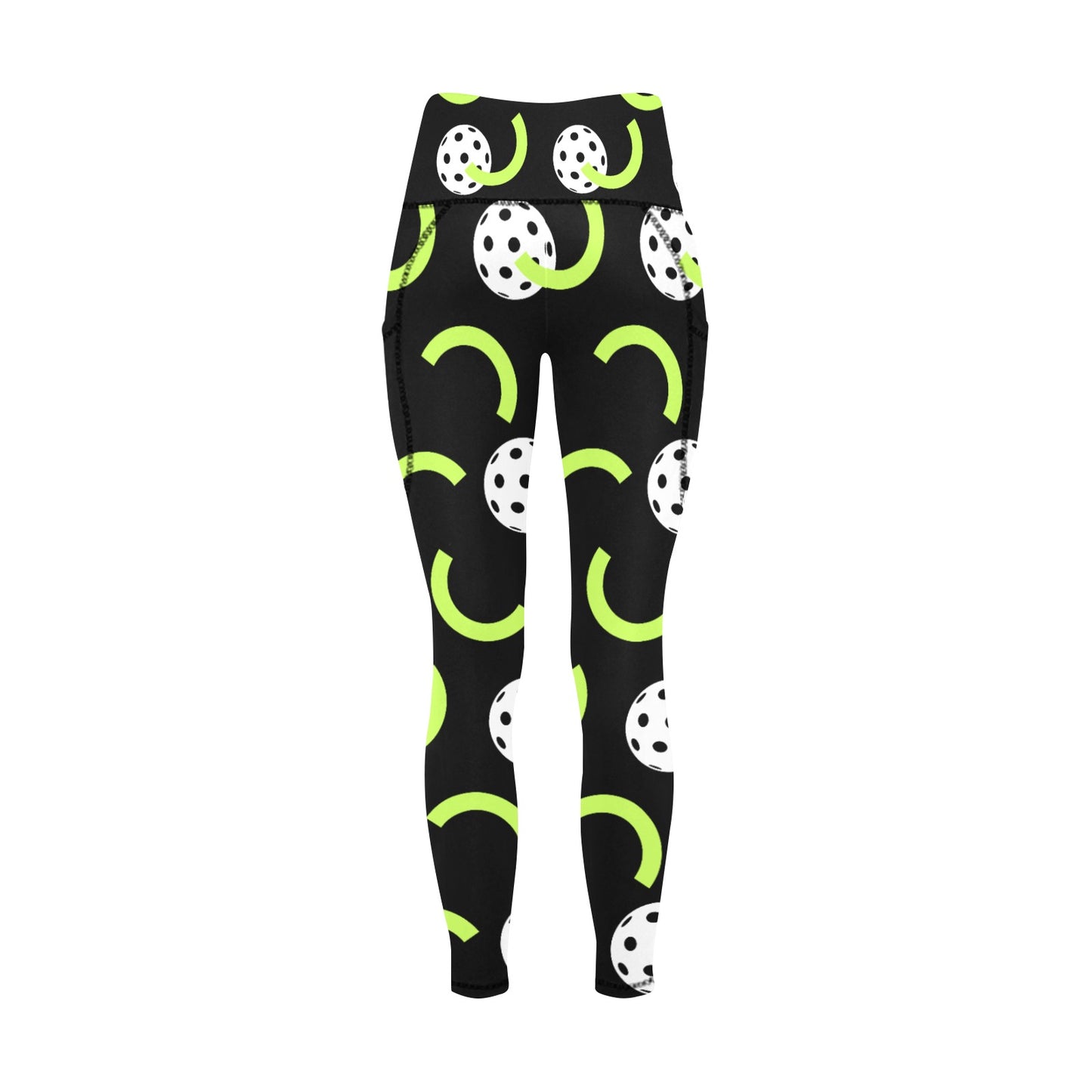 Dizzy Pickle Believe Black Women's Pickleball Performance Leggings (Ankle Length, High-Waisted, & Two Side Pockets)