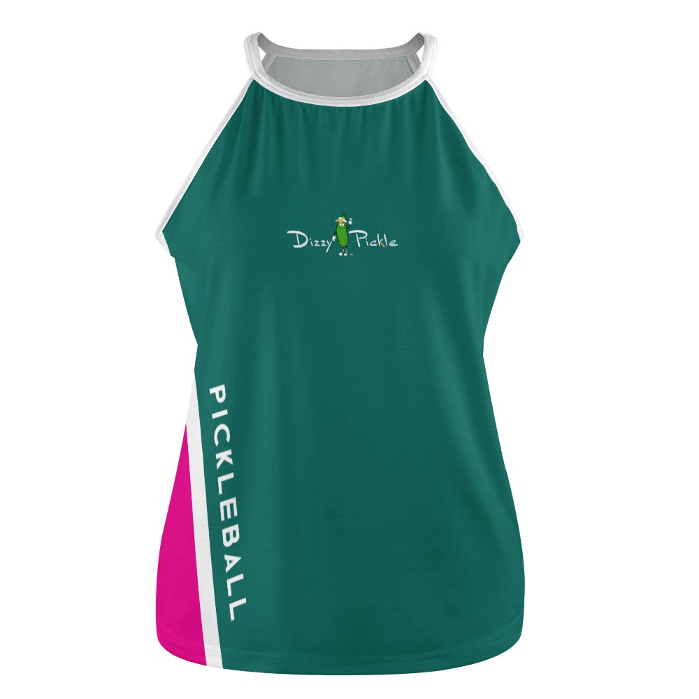 Dizzy Pickle Performance DS Women's Pickleball Sleeveless Crew Neck Vest Dark Sea Green Fuchsia