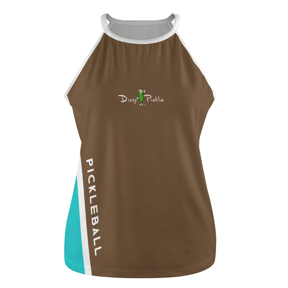 Dizzy Pickle Performance DS Women's Pickleball Sleeveless Crew Neck Vest Dark Saddle Brown Turquoise