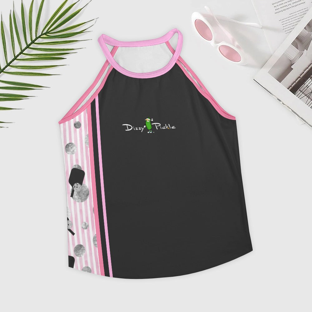 Dizzy Pickle Page Charcoal Polka Dots_Paddle_Stripes Women's Pickleball Crew Neck Vest