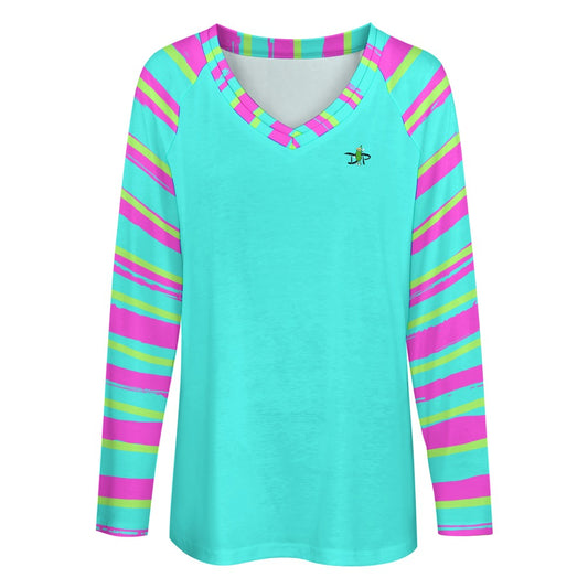 Dizzy Pickle Emily Stripes TP Women's Pickleball Long sleeve Double Layered V-Neck Loose Tee