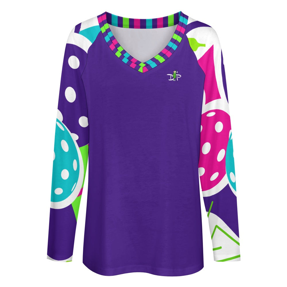 Dizzy Pickle Diana Purple Women's Pickleball Long sleeve Double Layered V-Neck Loose Tee