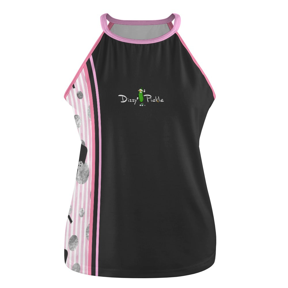 Dizzy Pickle Page Charcoal Polka Dots_Paddle_Stripes Women's Pickleball Crew Neck Vest