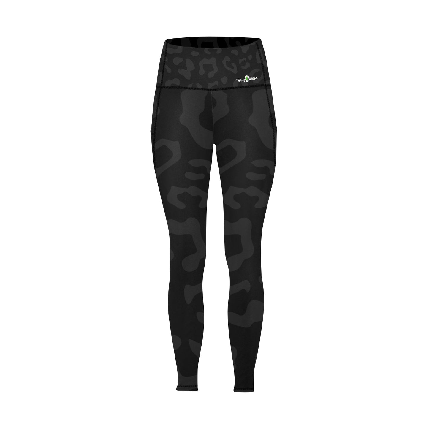 Dizzy Pickle Amber Black Animal Print Women's Pickleball Performance Leggings (Ankle Length, High-Waisted, & Two Side Pockets)