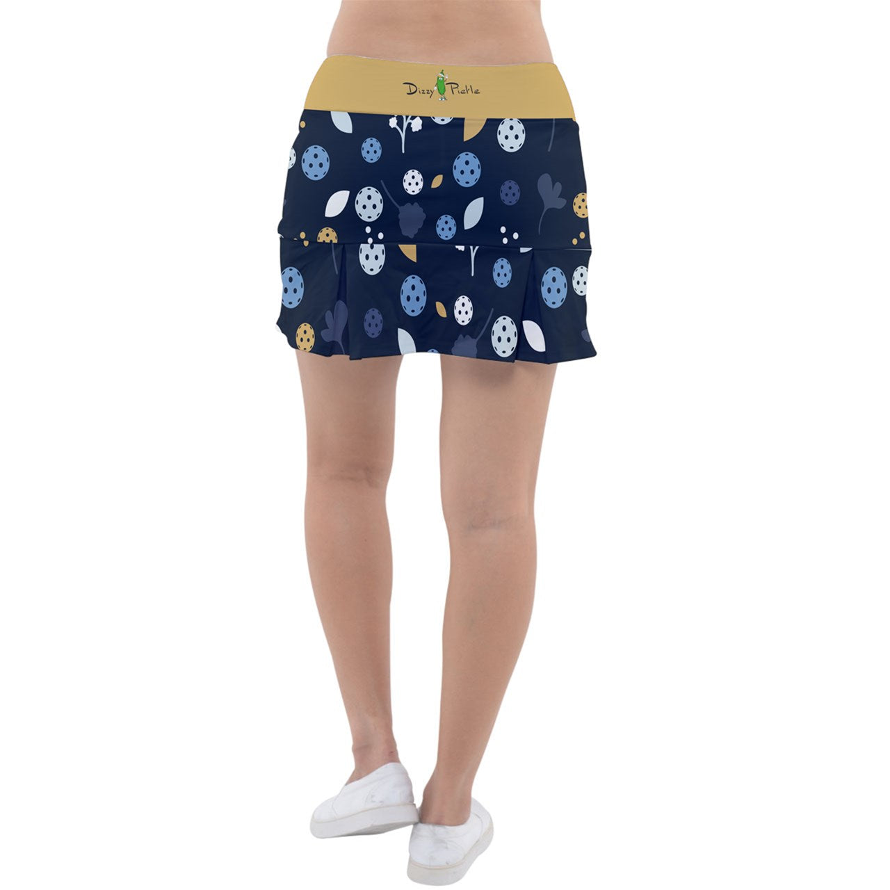 Dizzy Pickle Lesley Women's Pickleball Classic Pleated Skort Coordinating Patterned Inner Shorts Pockets Navy Blue