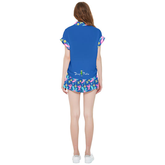 Dizzy Pickle Donna Blue Women's Pickleball Chiffon Short Lounge Set