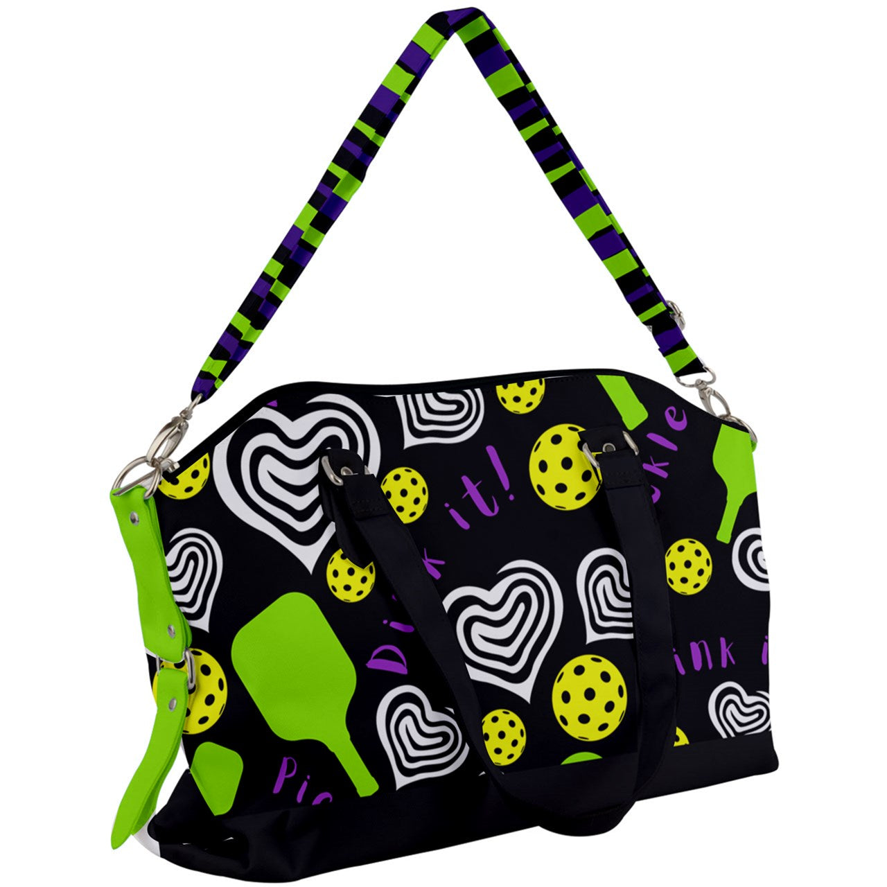 Dinking Diva Hearts - Black - Canvas Crossbody Bag by Dizzy Pickle