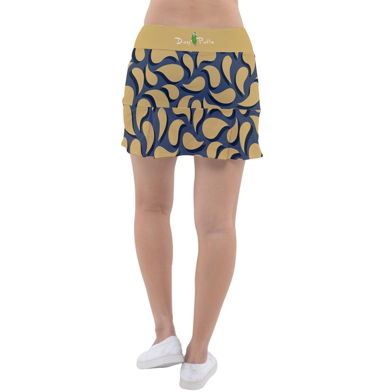 Dizzy Pickle Lesley Paisley Women's Pickleball Classic Pleated Skort Coordinating Patterned Inner Shorts Pockets Gold