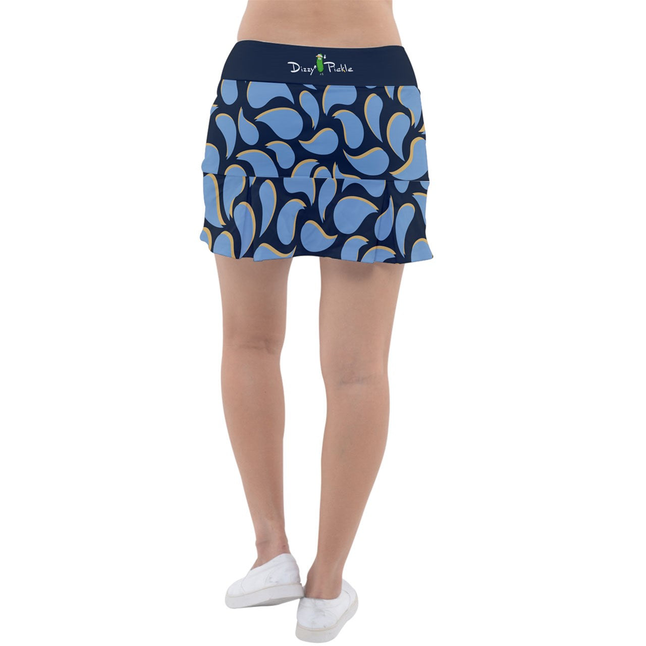 Dizzy Pickle Lesley Paisley Women's Pickleball Classic Pleated Skort Coordinating Patterned Inner Shorts Pockets Dk Blue