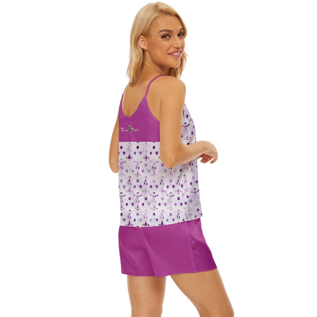 Dizzy Pickle Heidi MW Balls Women's Pickleball V-Neck Sleeveless Satin Pajamas Shorts Set