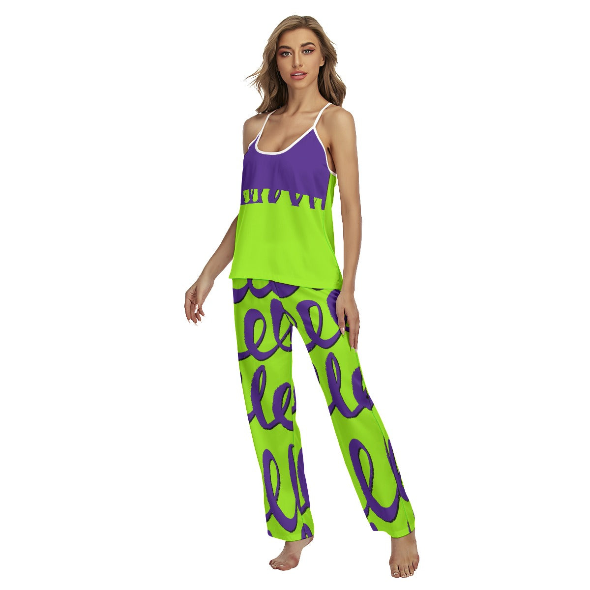 Dizzy Pickle Dinking Diva BG Swirls Women's Pickleball Sleeveless Cami Pajamas Set Green Purple