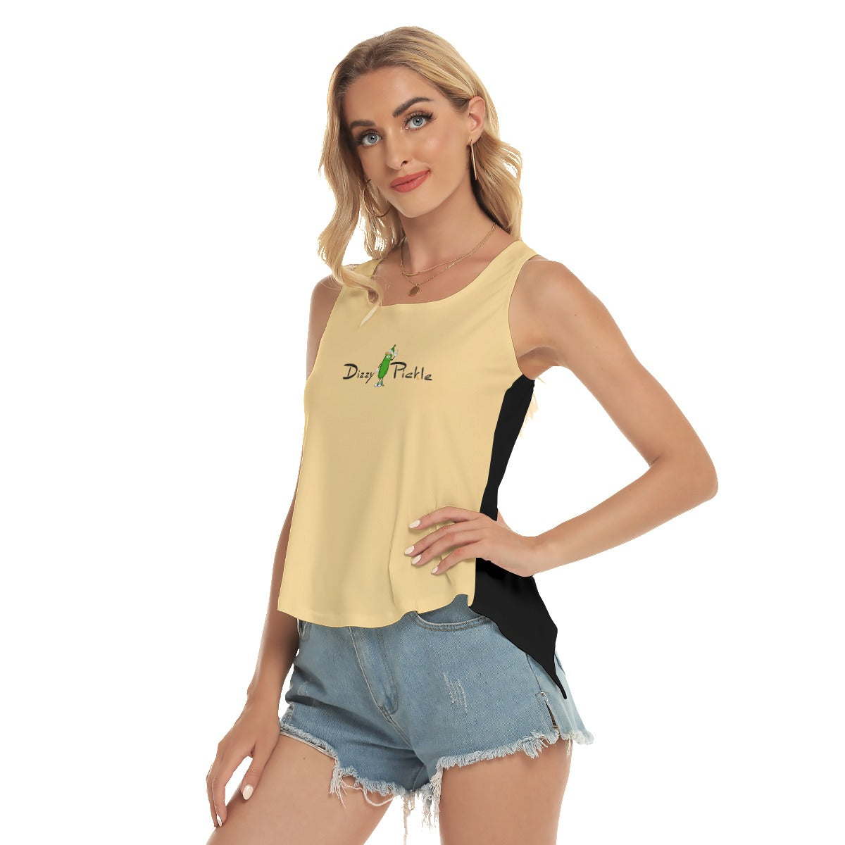 Dizzy Picke DZY P Classic Sand/Black - Pickleball Open-Backed Tank Top