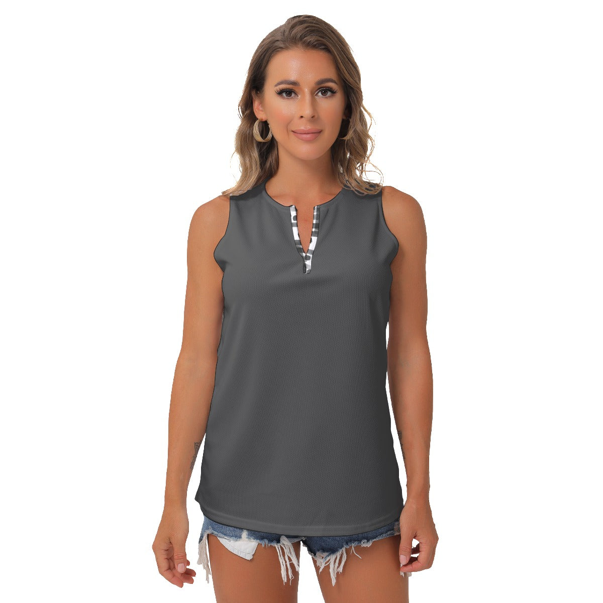 Heidi - BKW - Charcoal - Women's Pickleball Sleeveless V-Neck Top by Dizzy Pickle