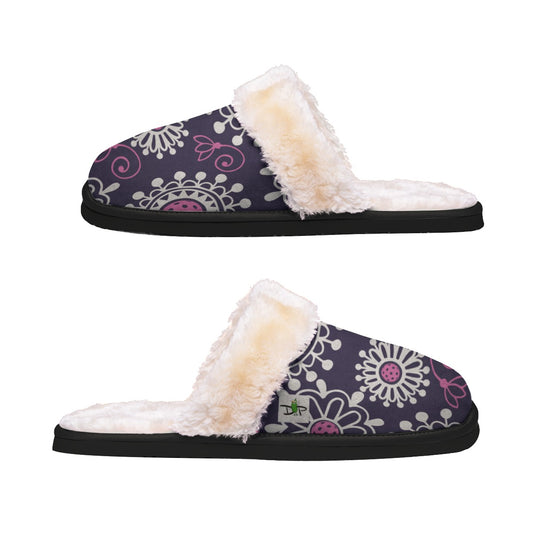Coming Up Daisies - Plum/Pink - Women's Pickleball Plush Slippers by Dizzy Pickle