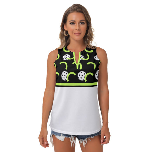 Dizzy Pickle Believe Black White Women's Pickleball Sleeveless V-Neck Top