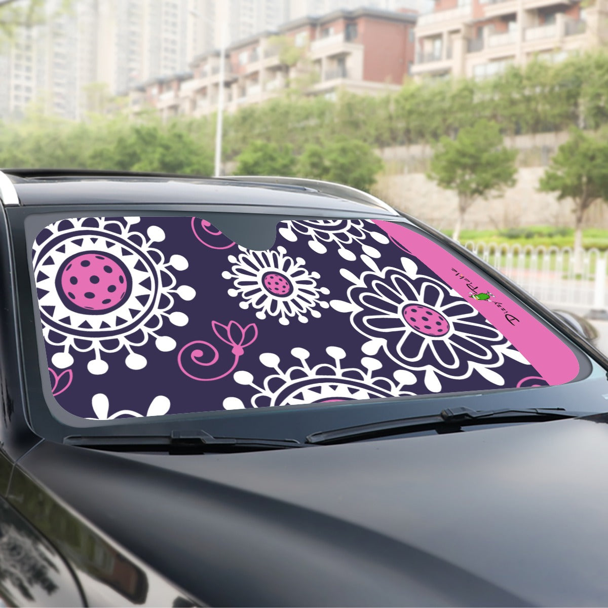 Coming Up Daisies - Plum/Pink - Pickleball Windshield Sunshade by Dizzy Pickle