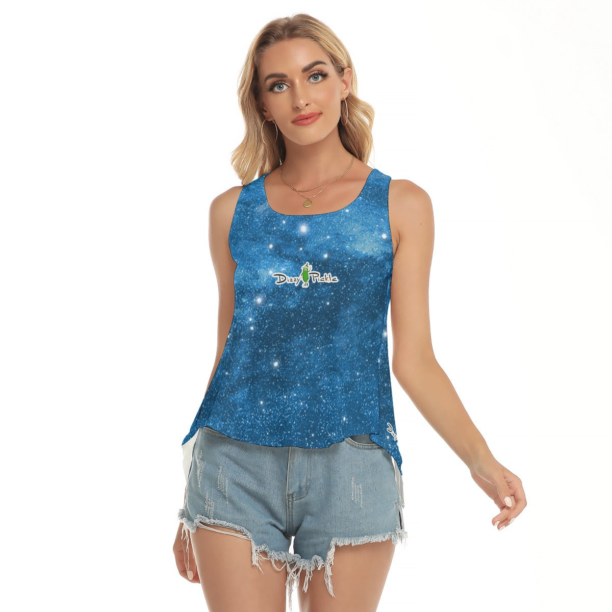 Dizzy Pickle DZY W5XHPX Blue Stars Women's Pickleball Open-Backed Sleeveless Tank Top