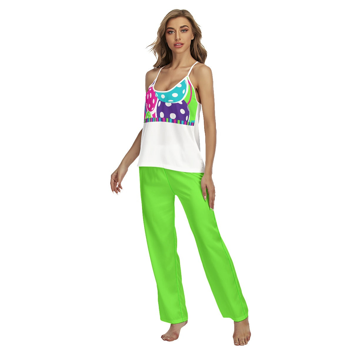 Dizzy Pickle Diana Women's Pickleball Sleeveless Cami Pajamas Set Lime Green