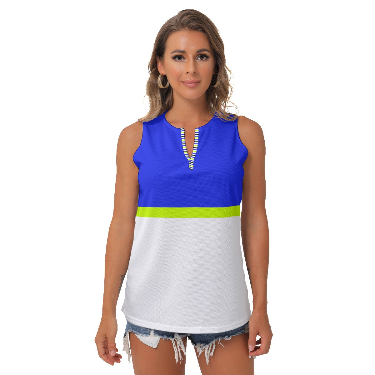 Dizzy Pickle Connie Blue/White Women's Pickleball Sleeveless V-Neck Top