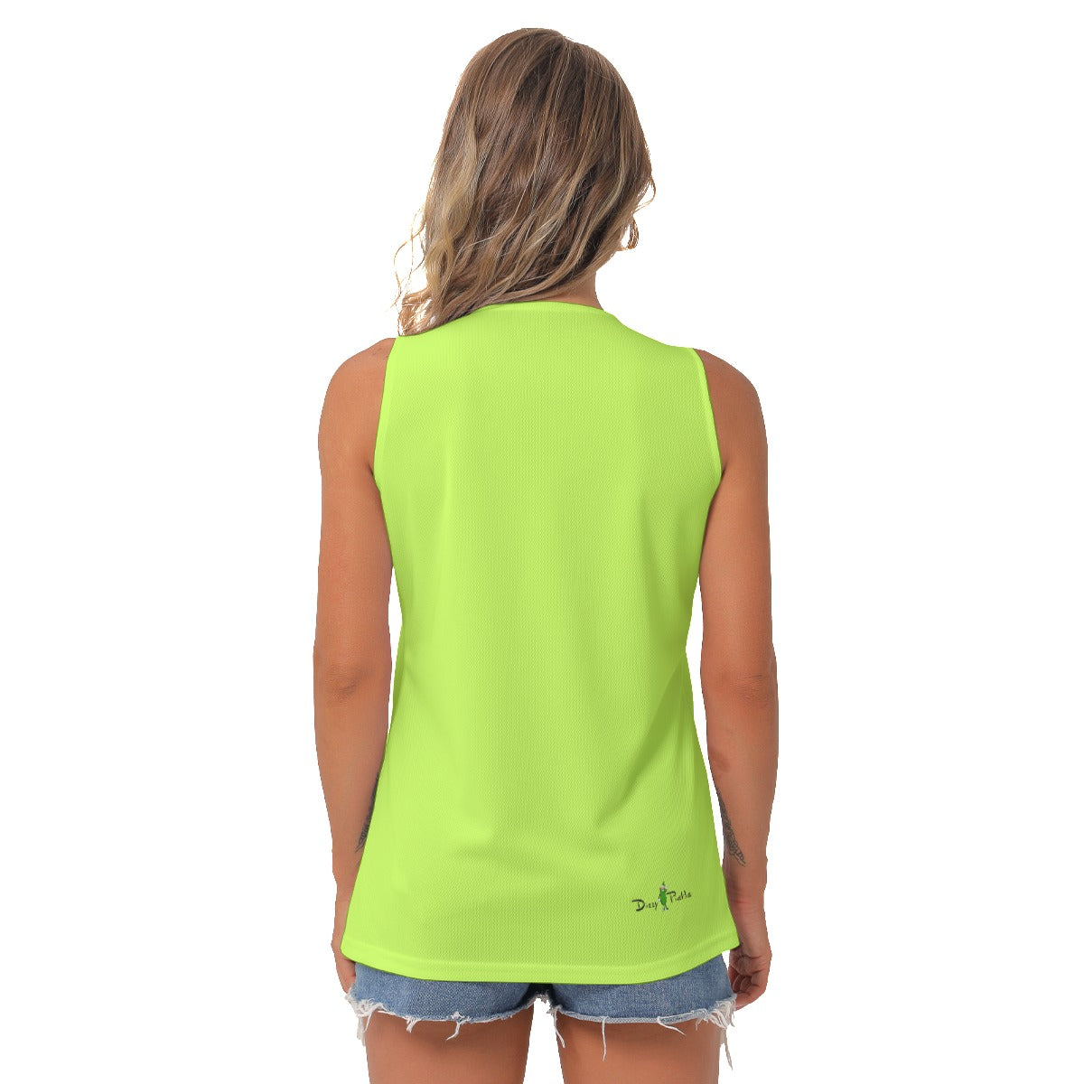 Dizzy Pickle Believe White Green Women's Pickleball Sleeveless V-Neck Top