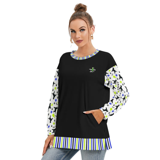 Dizzy Pickle Connie Black Women's Pickleball Side Split O-Neck Sweatshirt