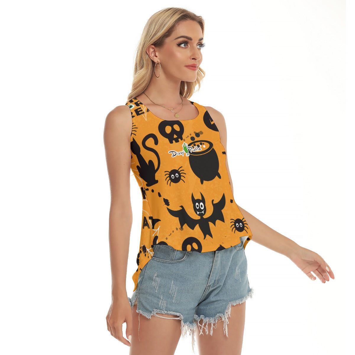 Dizzy Pickle Halloween Trick or Treat Orange Women's Pickleball Open-Backed Sleeveless Tank Top