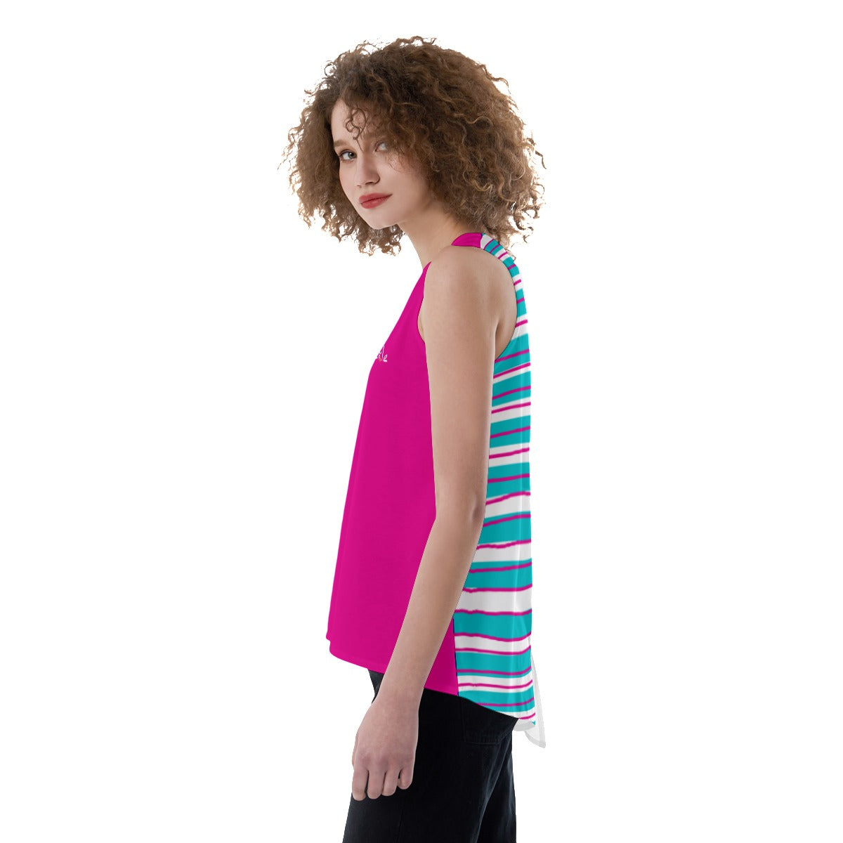 Dizzy Pickle I Love Pickleball - Fuchsia/Stripes - Women's Pickleball Back Split Tank Top