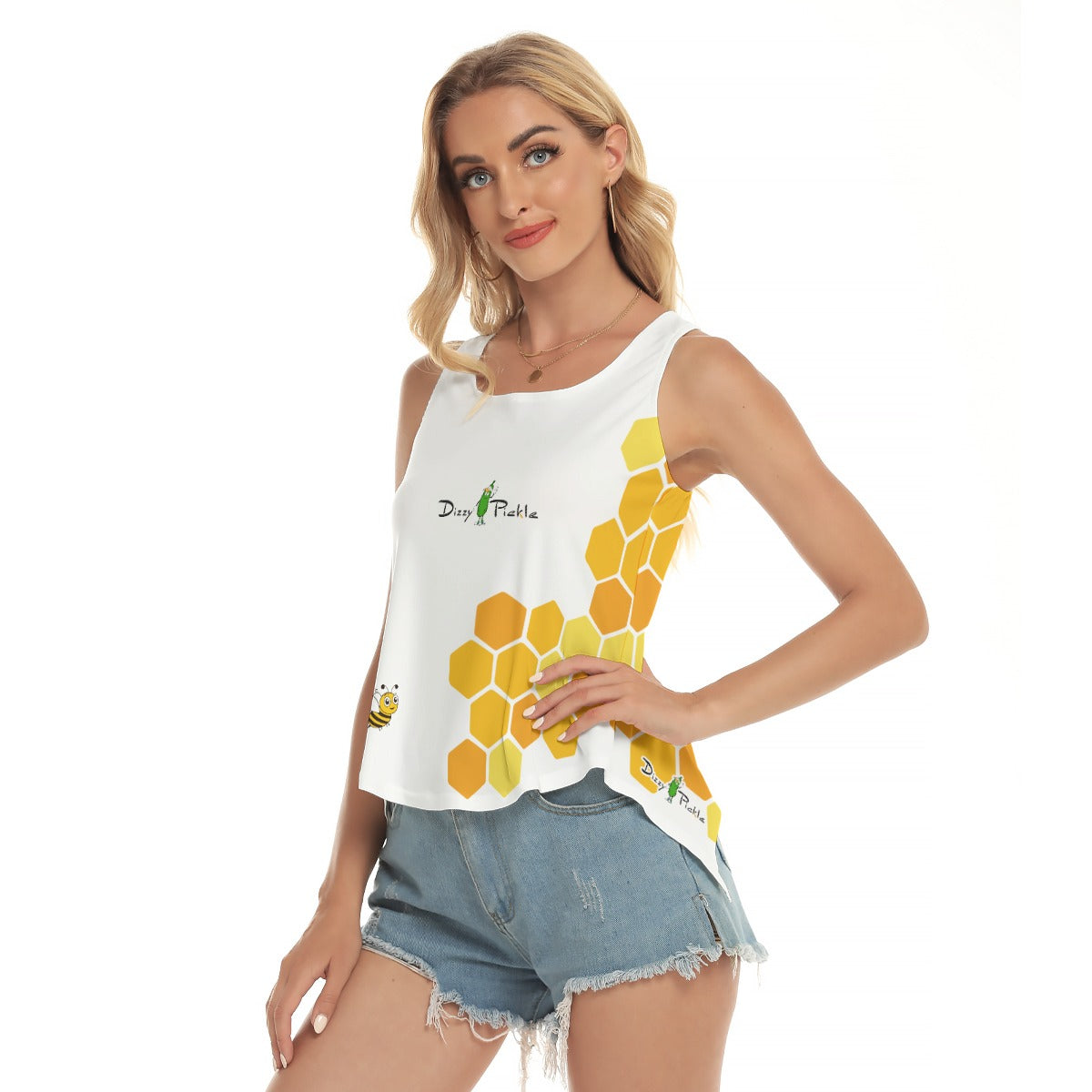 Dizzy Pickle Sandy Honey Comb Women's Pickleball Open-Backed Sleeveless Tank Top