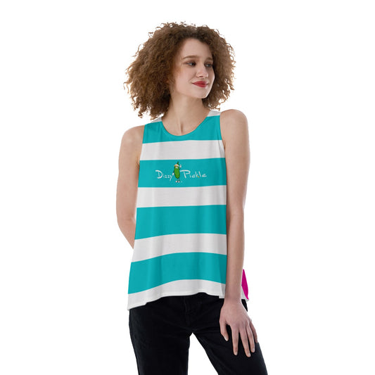 Dizzy Pickle I Love Pickleball - Stripes/Pink - Women's Pickleball Back Split Tank Top