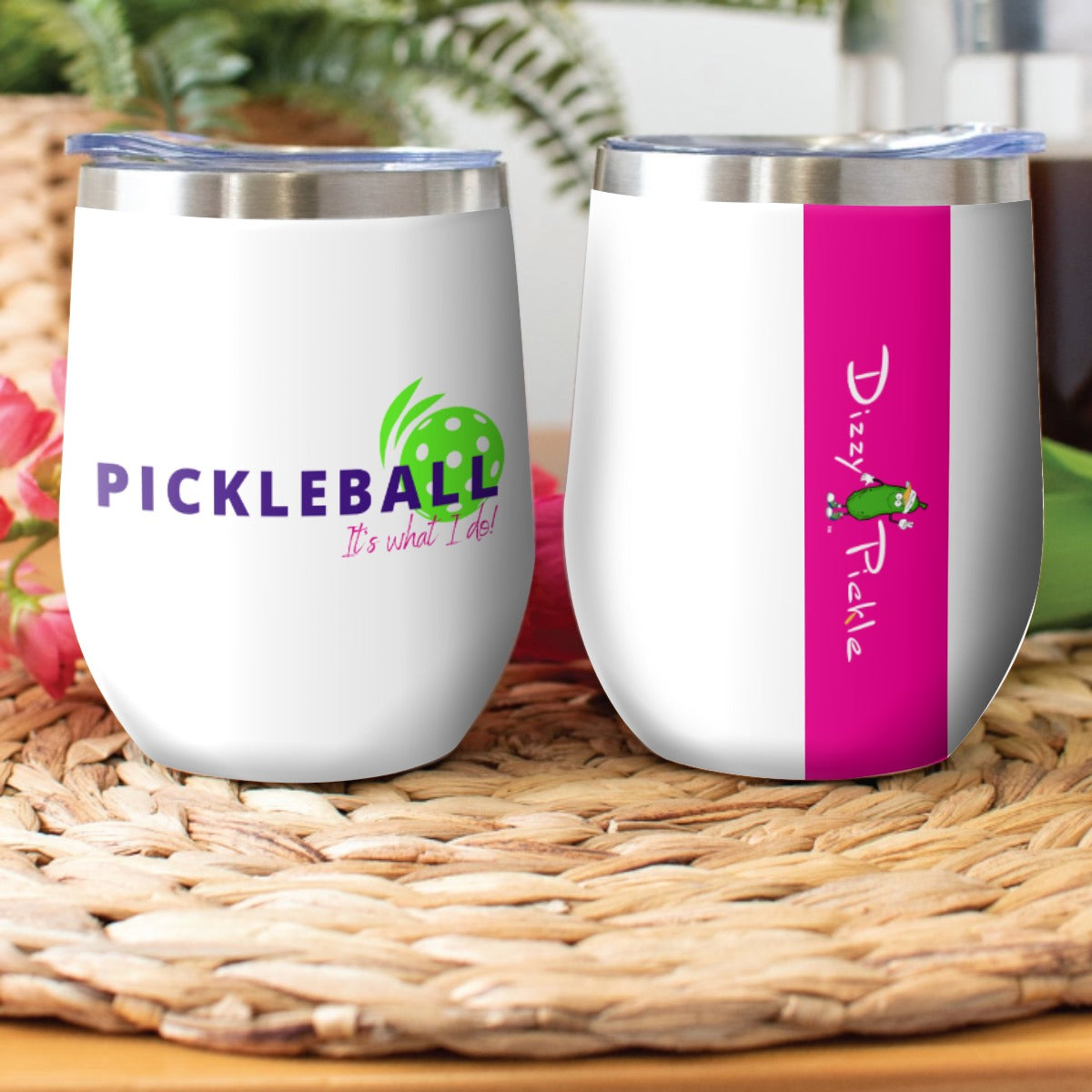 Pickleball It's What I Do - White/Pink - Stainless Steel Wine Tumbler by Dizzy Pickle