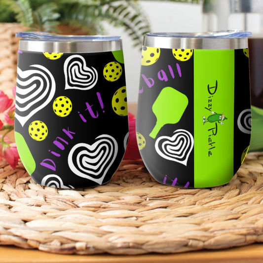 Dizzy Pickle Dinking Diva Hearts BG Large 12oz Stainless Steel Pickleball Wine Tumbler