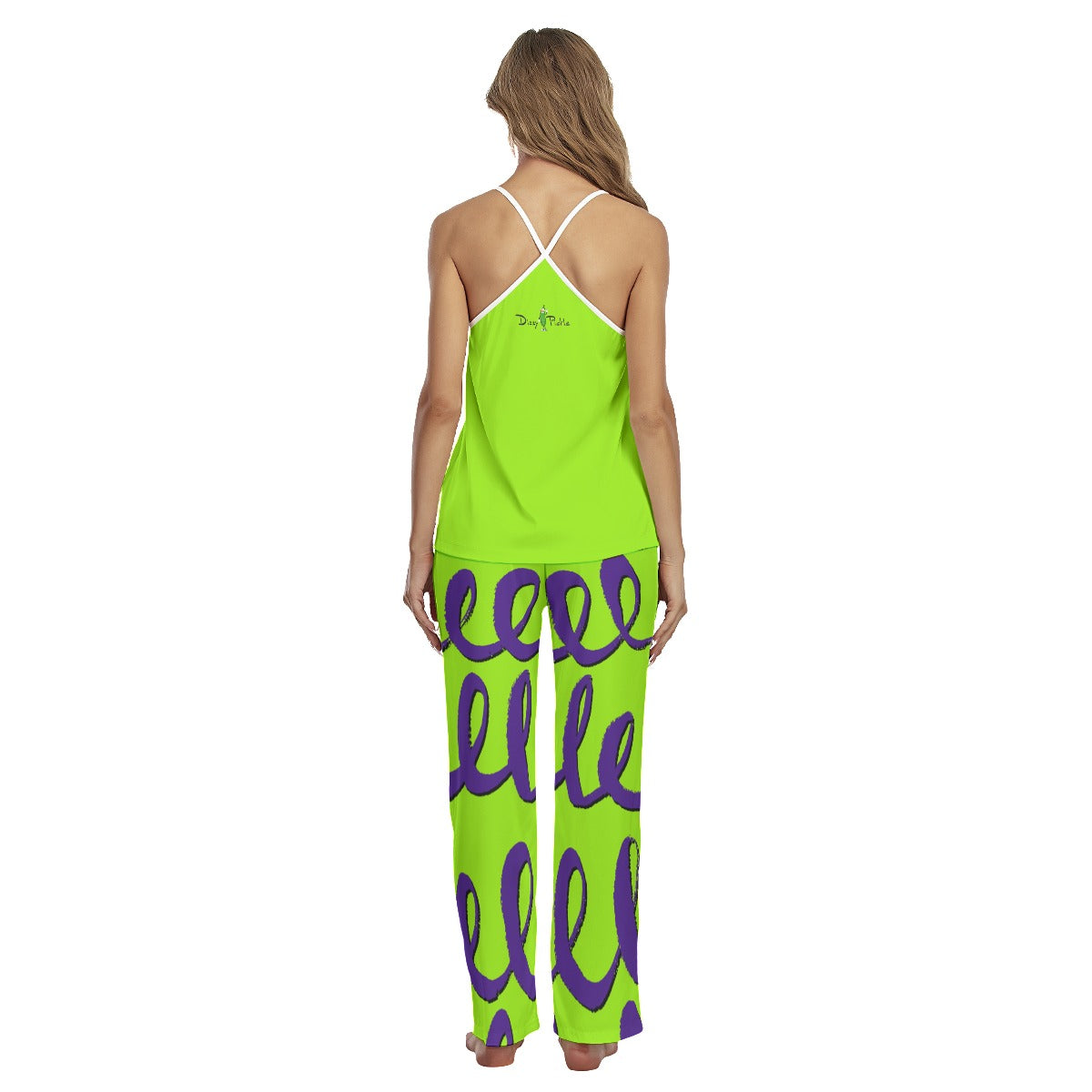 Dizzy Pickle Dinking Diva BG Swirls Women's Pickleball Sleeveless Cami Pajamas Set Green Purple