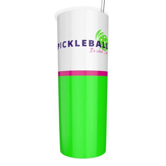 Dizzy Pickle Pickleball It's What I Do Green/Pink Glitter Tumbler with Stainless Steel Straw 20oz