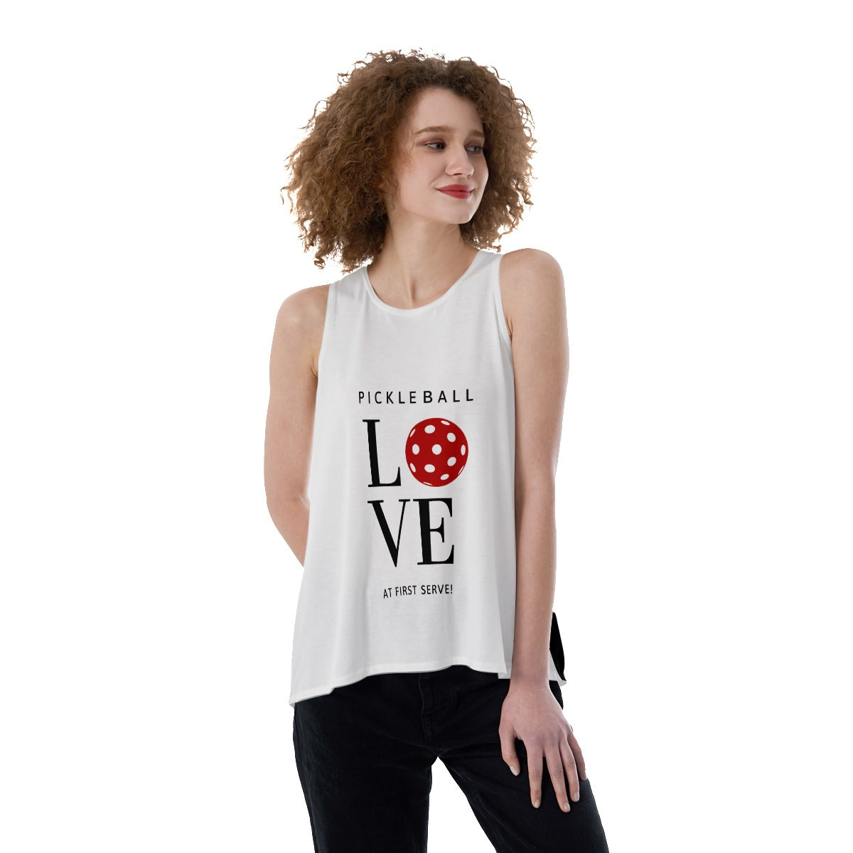 Dizzy Pickle Pickleball Love at First Serve - White/Red/Black - Women's Pickleball Back Split Tank Top