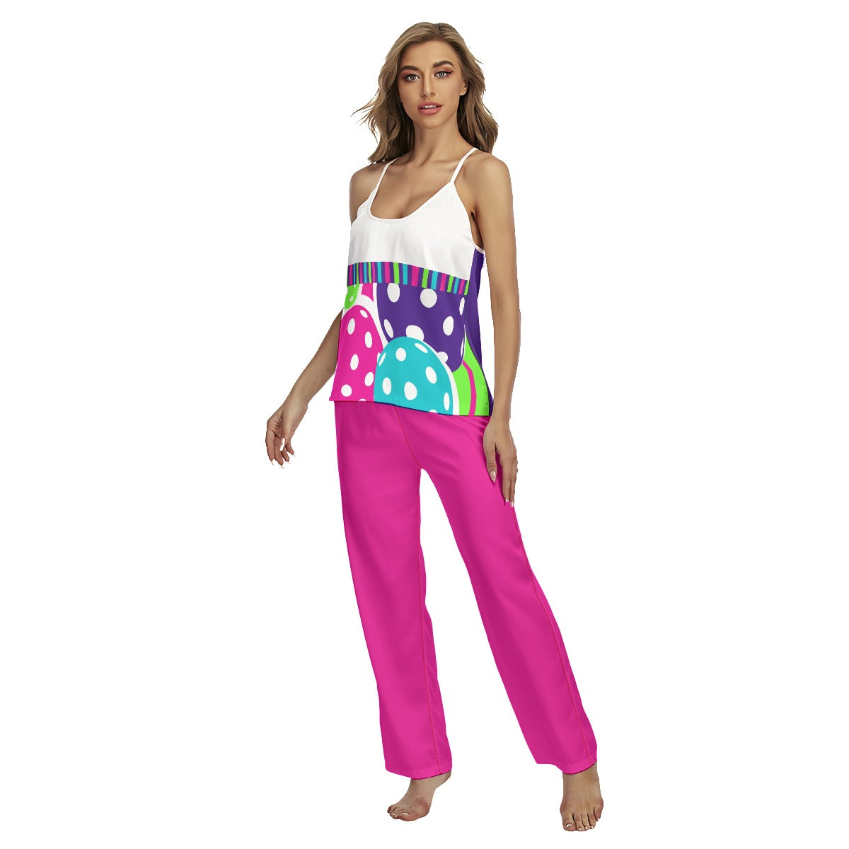 Dizzy Pickle Diana Women's Pickleball Sleeveless Cami Pajamas Set Hot Pink