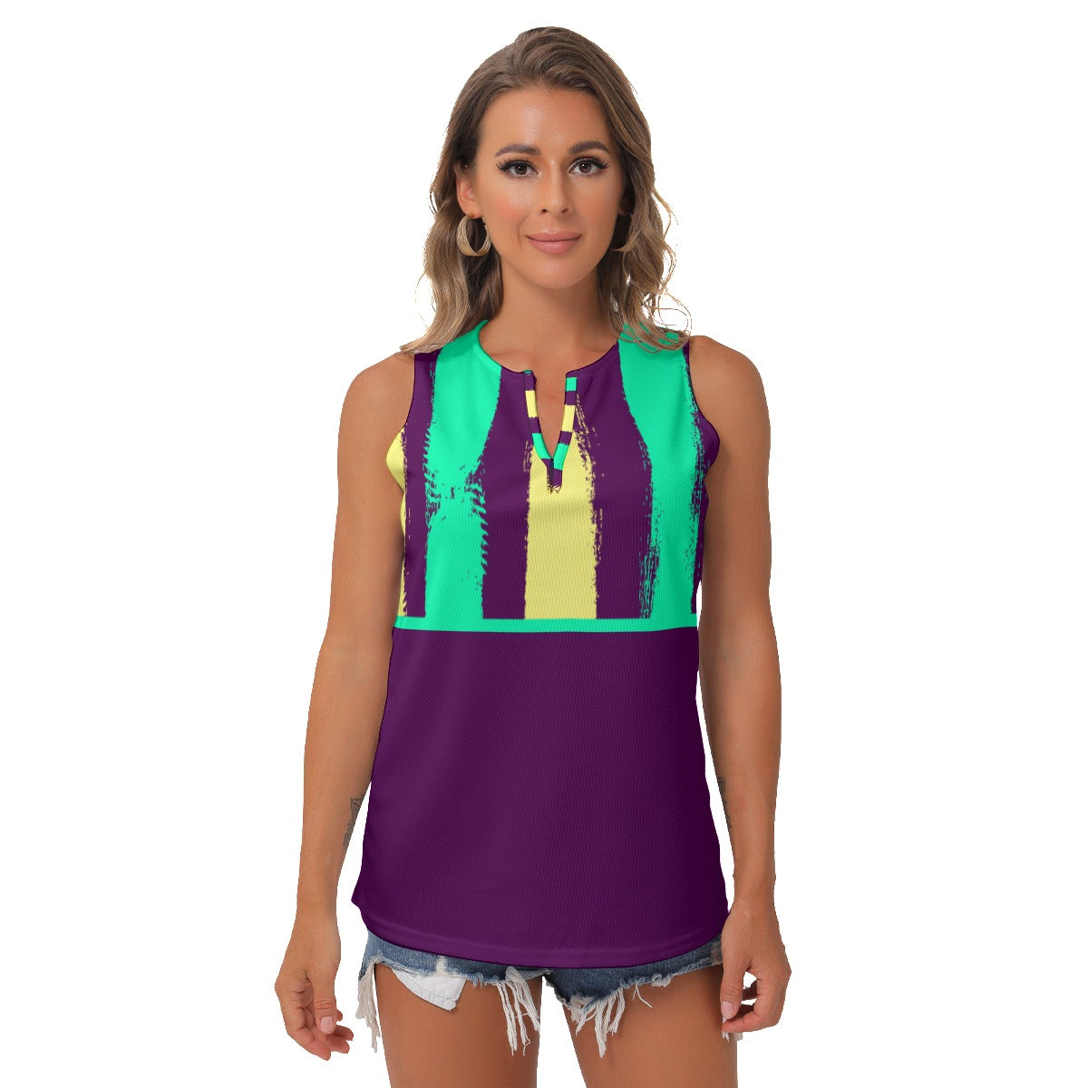 Dizzy Pickle Charlotte Stripes Plum Women's Pickleball Sleeveless V-neck Top