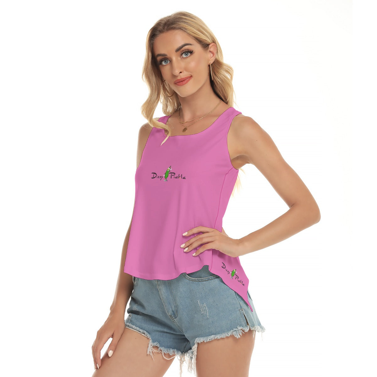 Dizzy Pickle Coming Up Daisies PB Solid Pink Women's Pickleball Open-Backed Sleeveless Tank Top