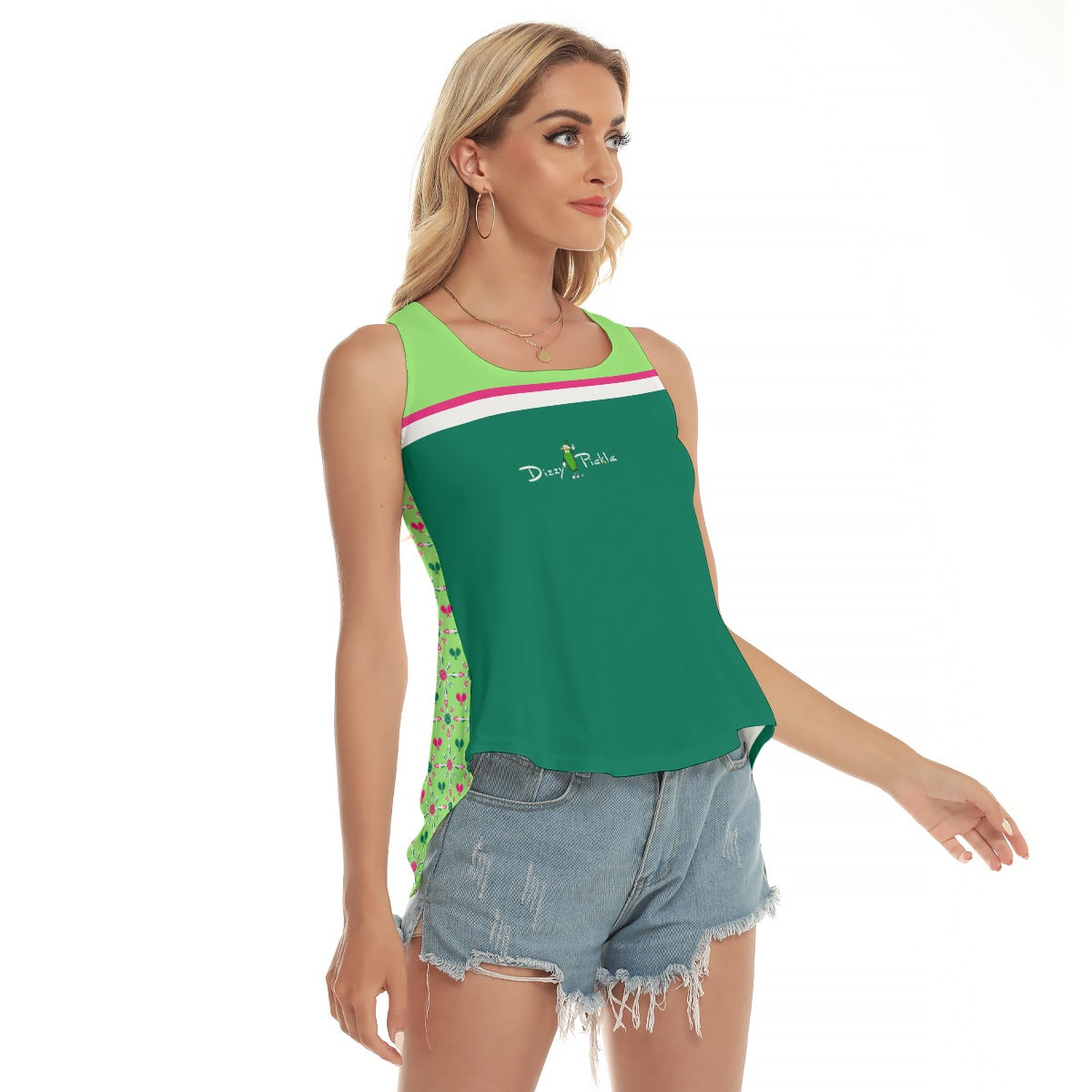 Dizzy Pickle Penny PG Dark Green Mini Paddles Women's Pickleball Open-Backed Sleeveless Tank Top