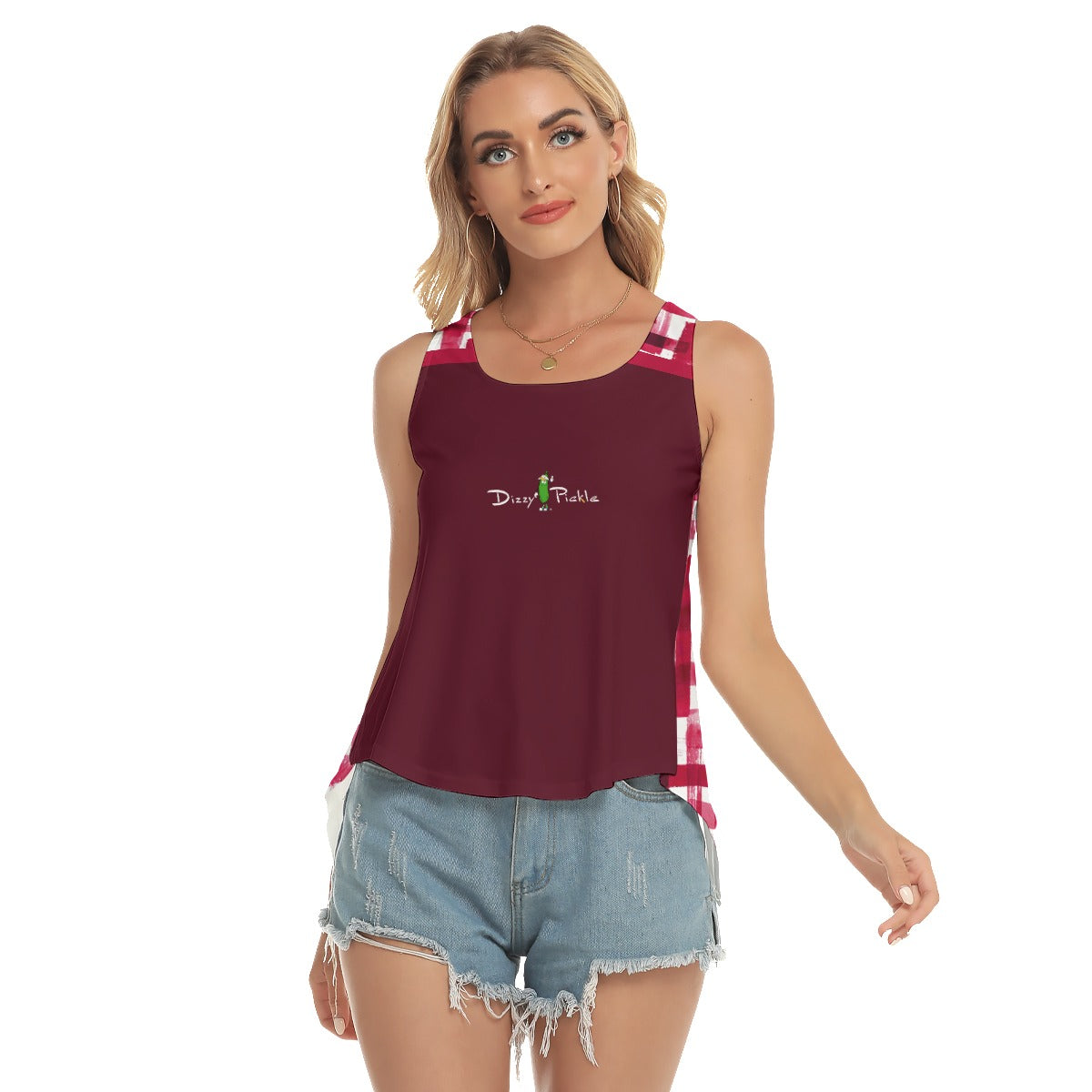 Dizzy Pickle Heidi RW Wine/Weave Women's Pickleball Open-Backed Tank Top