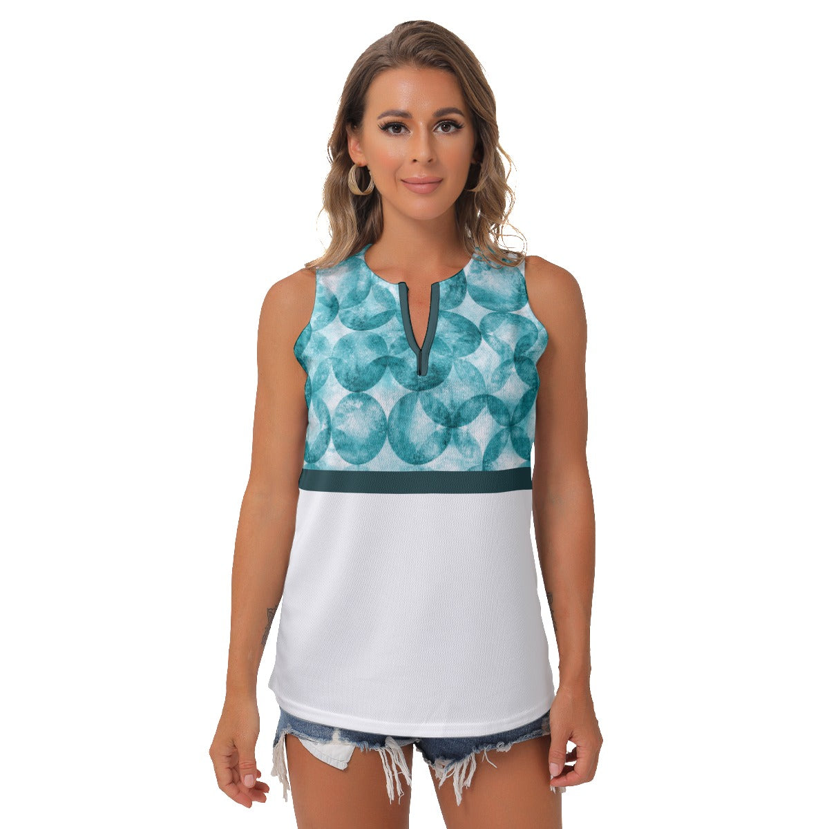 Heidi - TW - Bubbles/White - Women's Pickleball Sleeveless V-Neck Top by Dizzy Pickle